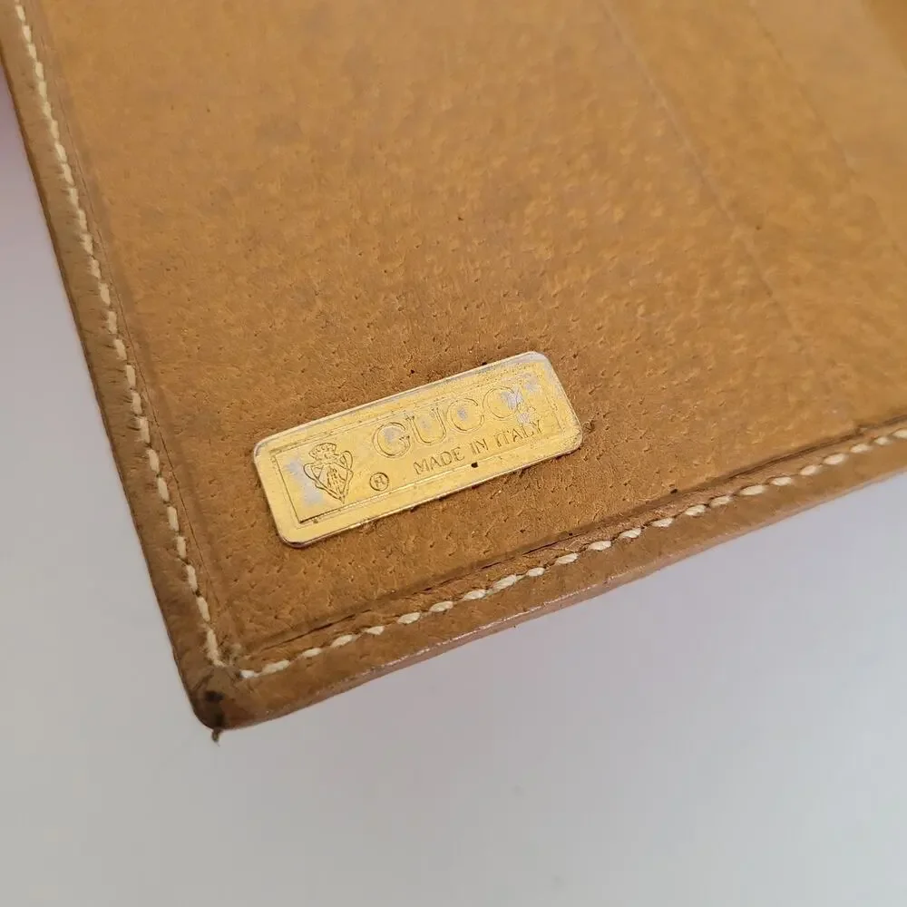 Vintage‎ Gucci Bi-Fold Wallet Tan Leather & Canvas Made in Italy Snap Closure